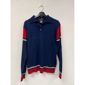 Vintage Richman Brothers Sweater Mens Large Navy Red Collared Knit Pullover 80s